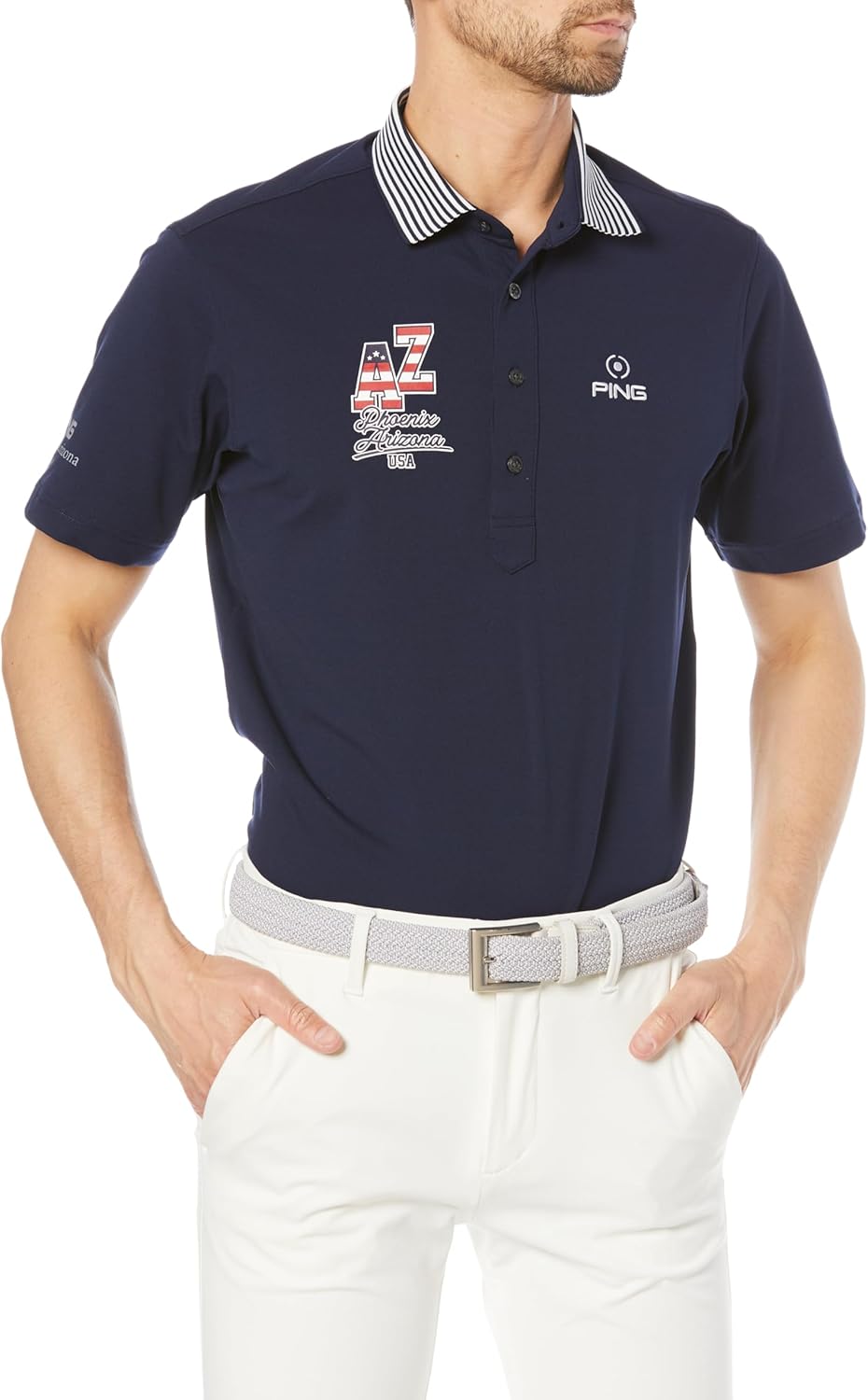 

Мужская поло-рубашка с коротким рукавом Pin Apparel 621-4160317 (QuickDry: впитывающая влагу, быстросохнущая, удобная, для игры в гольф), темно-синяя (120navy) Ping