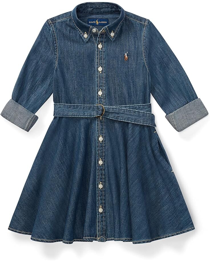 

Платье Polo Ralph Lauren Kids Belted Cotton Denim Shirtdress, цвет Indigo