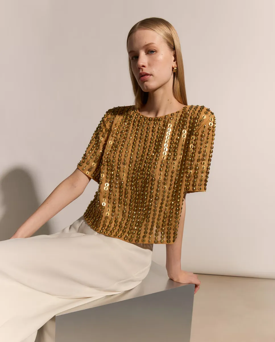 

Женский топ с коротким рукавом Woman Fiesta El Corte Inglés, золотой