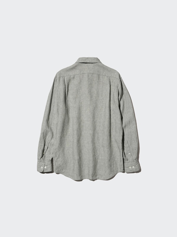 Льняная рубашка (в полоску) Uniqlo, 37 brown — фото 4