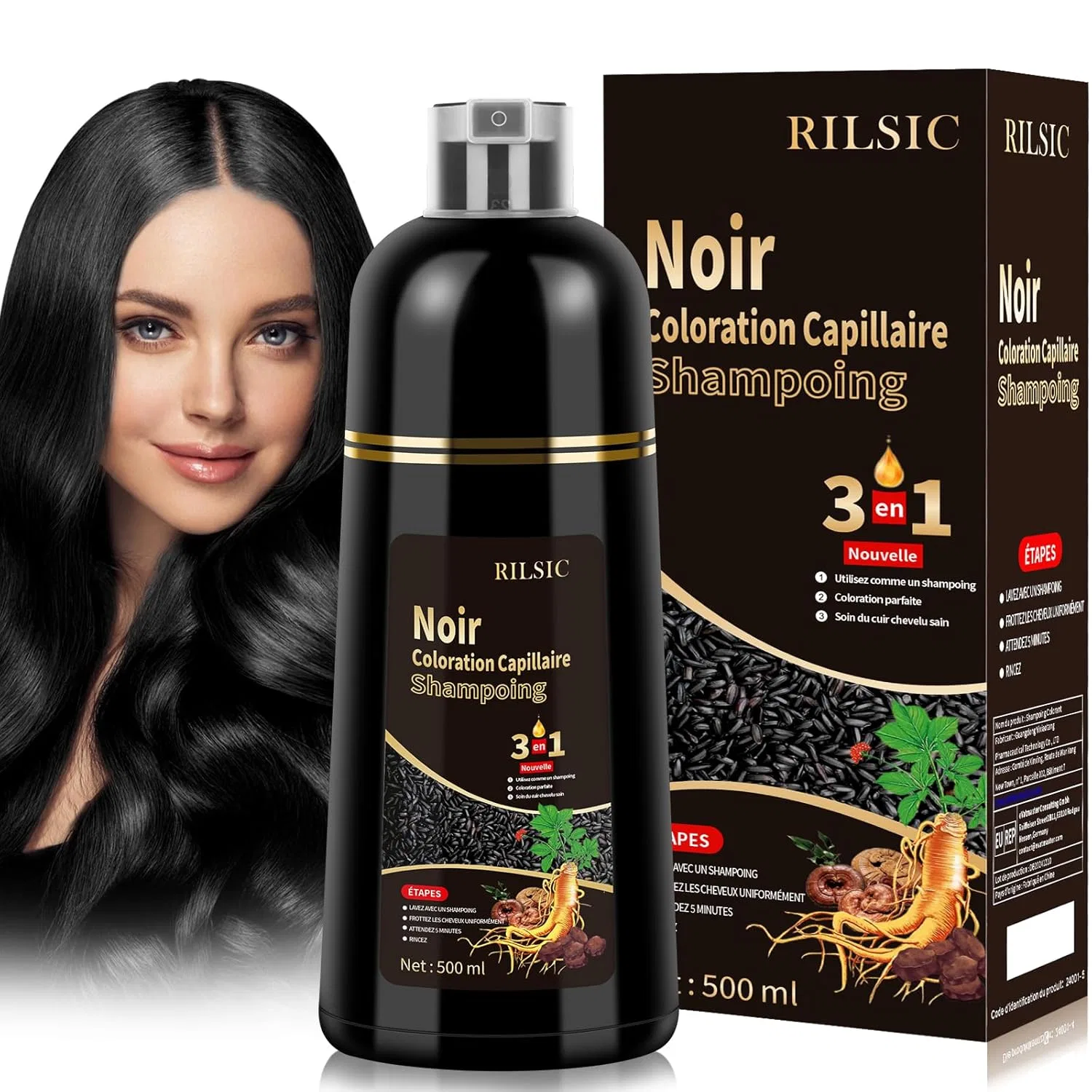 Шампунь-краска для черных волос 3 в 1, 500 мл Blsfxroe, Black Colour Shampoo