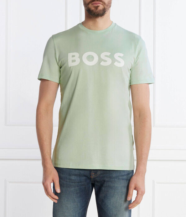 

Футболка мужская Boss Orange хлопковая однотонная с логотипом бренда, зеленый