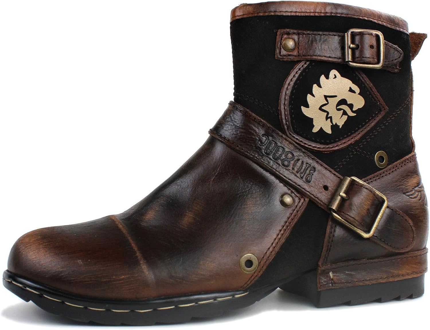 

Мужские мотоциклетные ботинки OSSTONE с модной застежкой-молнией, кожаные ботинки Чакка, повседневная обувь OS-5008-1-BP-US-R, винтажный коричневый