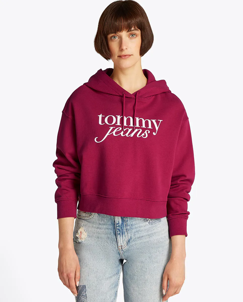 

Женская укороченная толстовка с капюшоном свободного кроя Tommy Jeans, фуксия