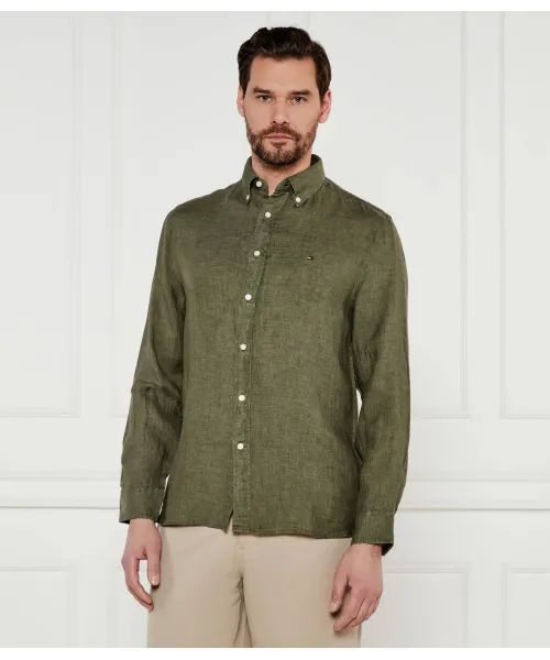 

Рубашка из льна, окрашенная пигментом Regular fit Tommy Hilfiger, зеленый