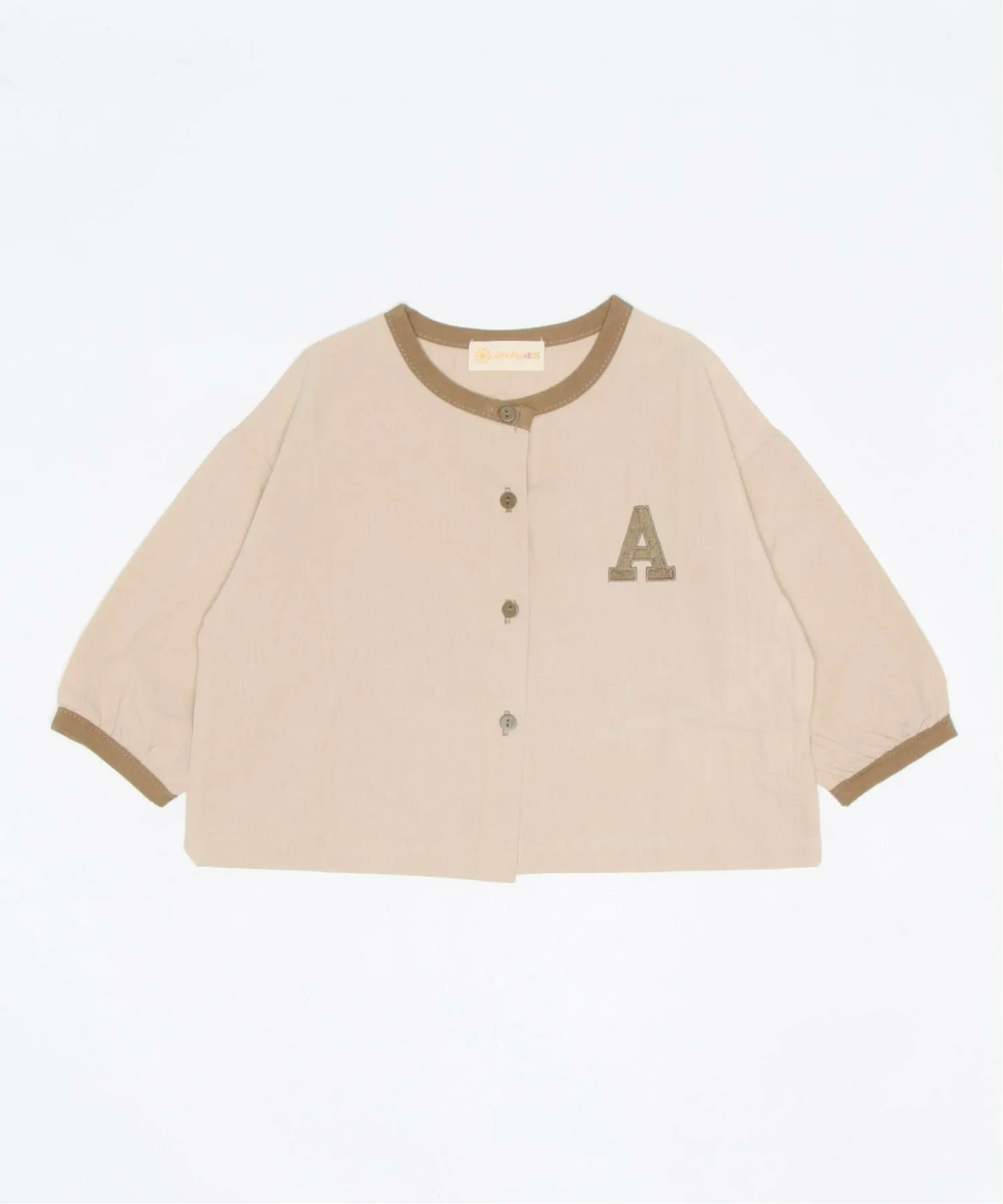 Рубашка Цветовая окантовка, передняя застежка Aimoha Kids, beige — фото 4