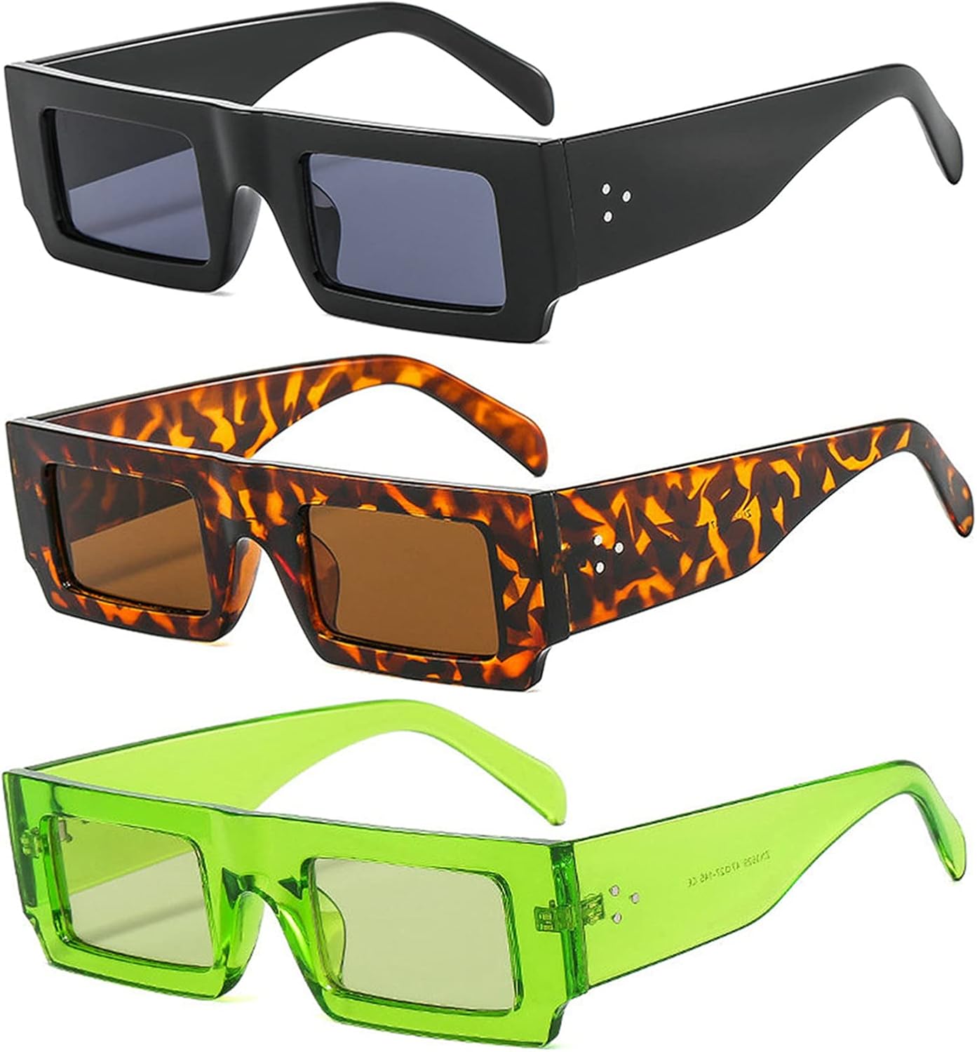 

Солнцезащитные очки COTIA в винтажном прямоугольном стиле для женщин и мужчин, ретро, ​​маленькая оправа, хип-хоп, модные солнцезащитные очки с защитой от УФ-излучения UV400, 3pcs Black+leopard+green