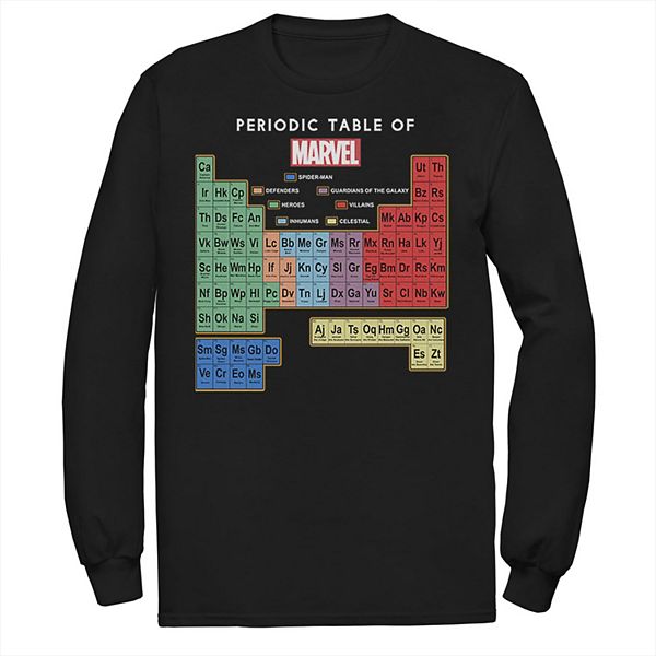 

Футболка с длинным рукавом Marvel Ultimate Periodic Table of Elements Big & Tall Licensed Character
