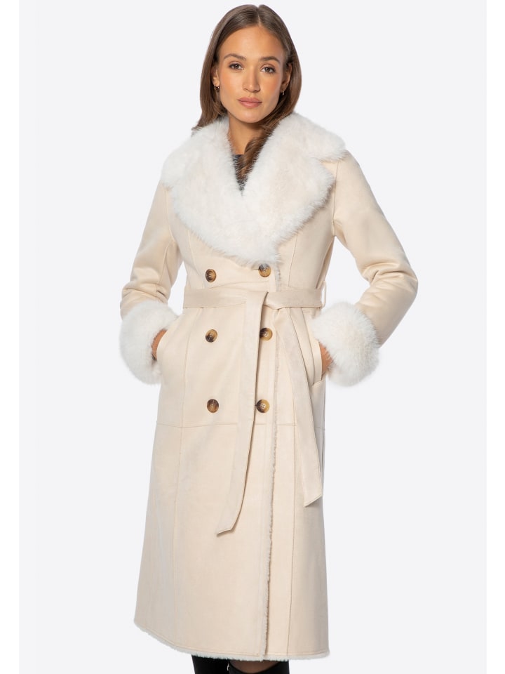 

Женское двубортное пальто с меховым воротником светло-бежевого цвета Wittchen