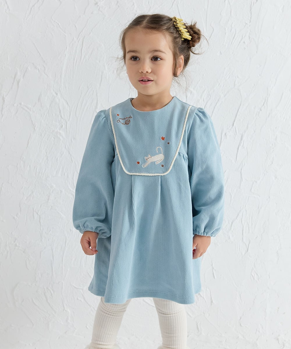 Платье с длинными рукавами из велюра с кошачьей текстурой Moimoln, Light blue