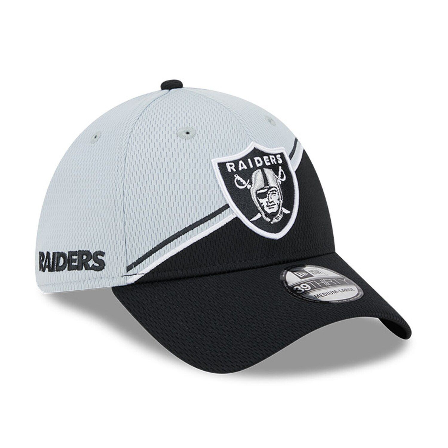 

Мужская кепка New Era серо-черная Las Vegas Raiders 2023 Sideline 39THIRTY Flex Hat