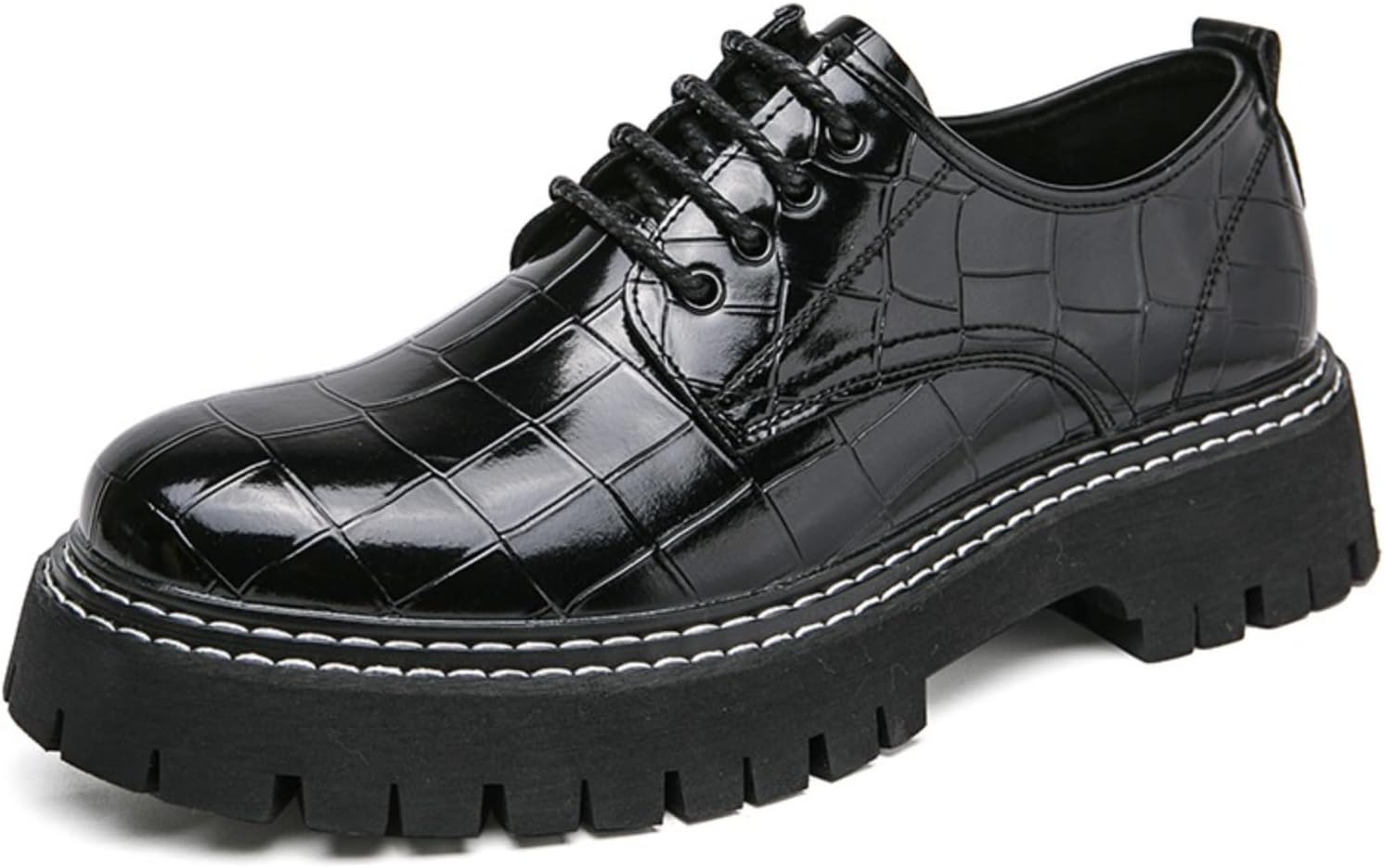 

Мужские туфли на платформе с узором под крокодила, кожаные, на шнуровке, с круглым носком, противоскользящие, удобная подошва с рельефом, для официальных мероприятий, свадеб, вечеринок, бизнеса и повседневной носки Netehadi, черный
