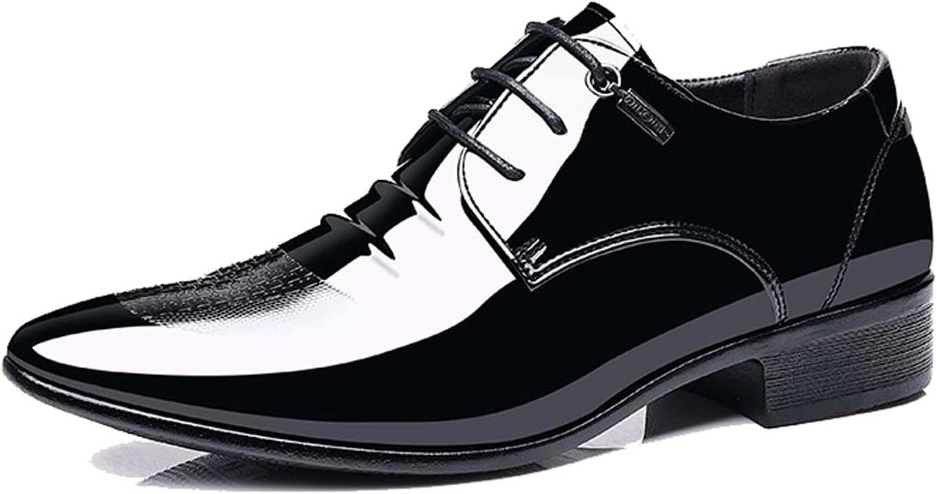 

Мужские лаковые оксфорды с острым носком, шнуровкой и высокой глянцевой отделкой, винтажные деловые туфли для официального костюма или смокинга Nhbeoen, черный