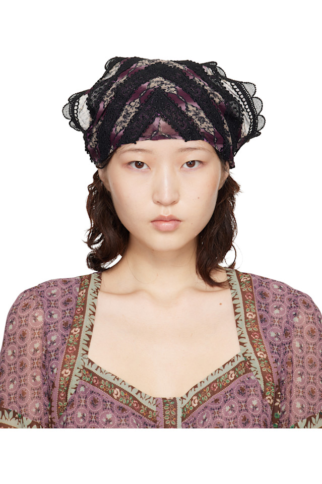 

Anna Sui Платок на голову с черно-фиолетовым полосатым принтом в виде камеи