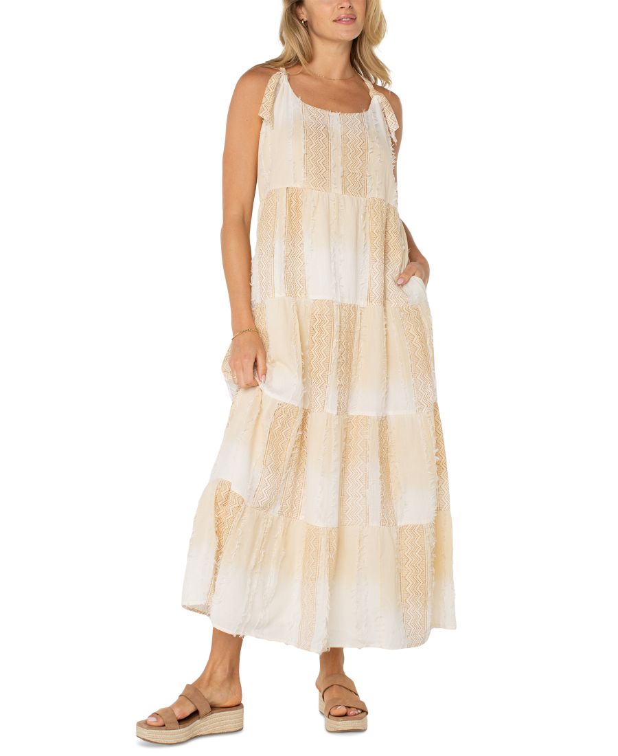 

Женское макси-платье без рукавов из фактурного хлопка с принтом Liverpool Los Angeles, Brown/Cream Stripe