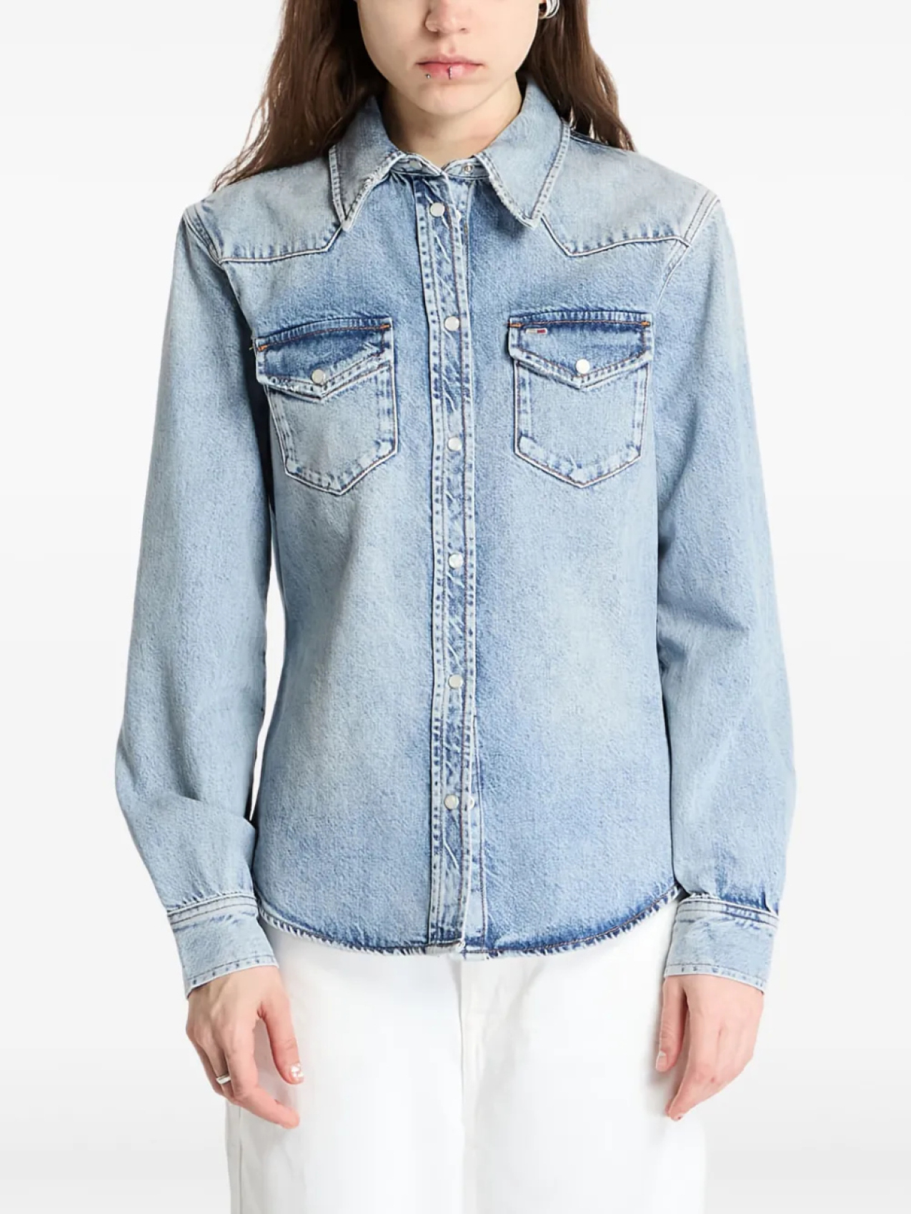 

Рубашка из потертого денима Tommy Jeans, синий