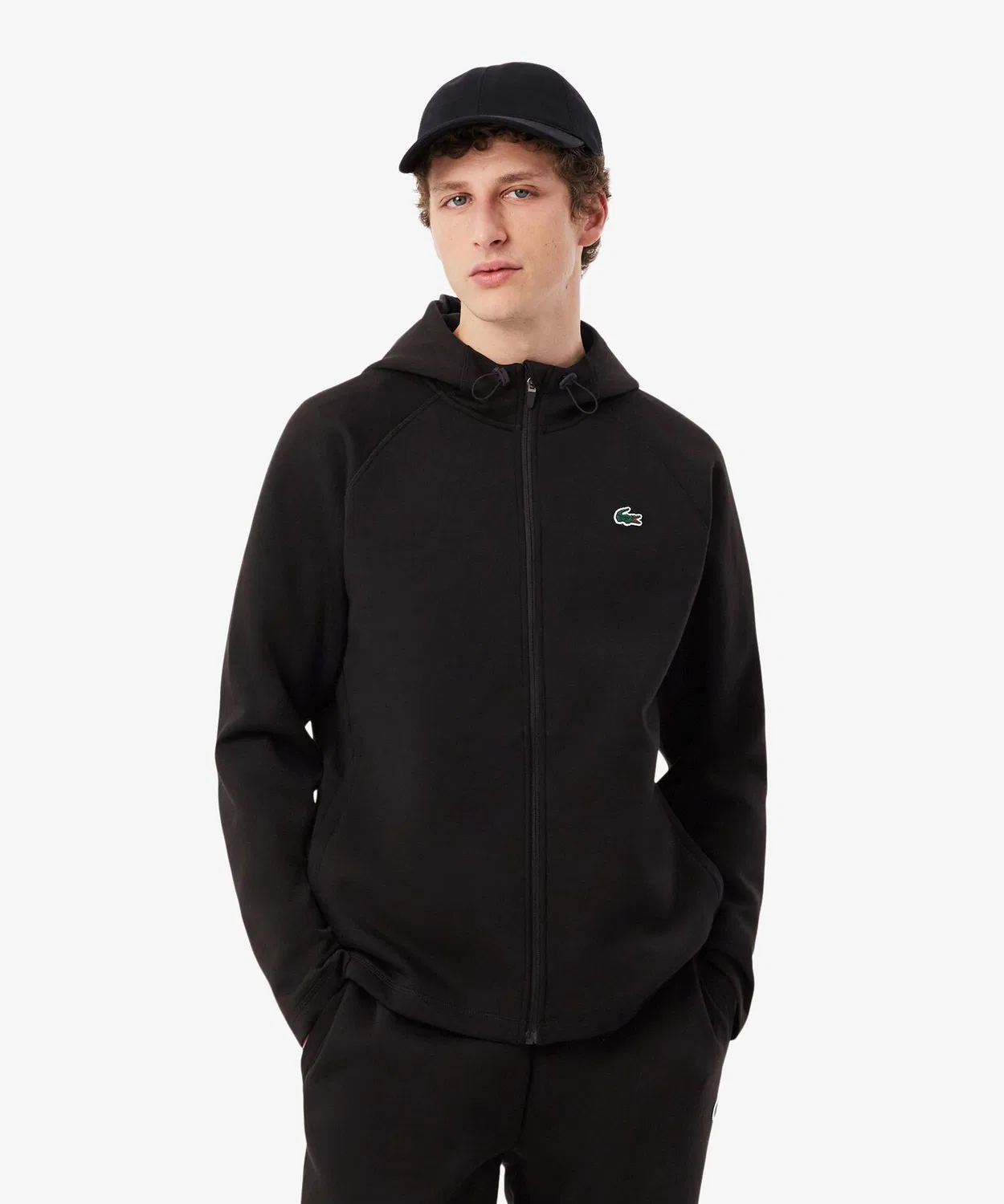 Худи Lacoste с молнией, из смесового хлопка, черная
