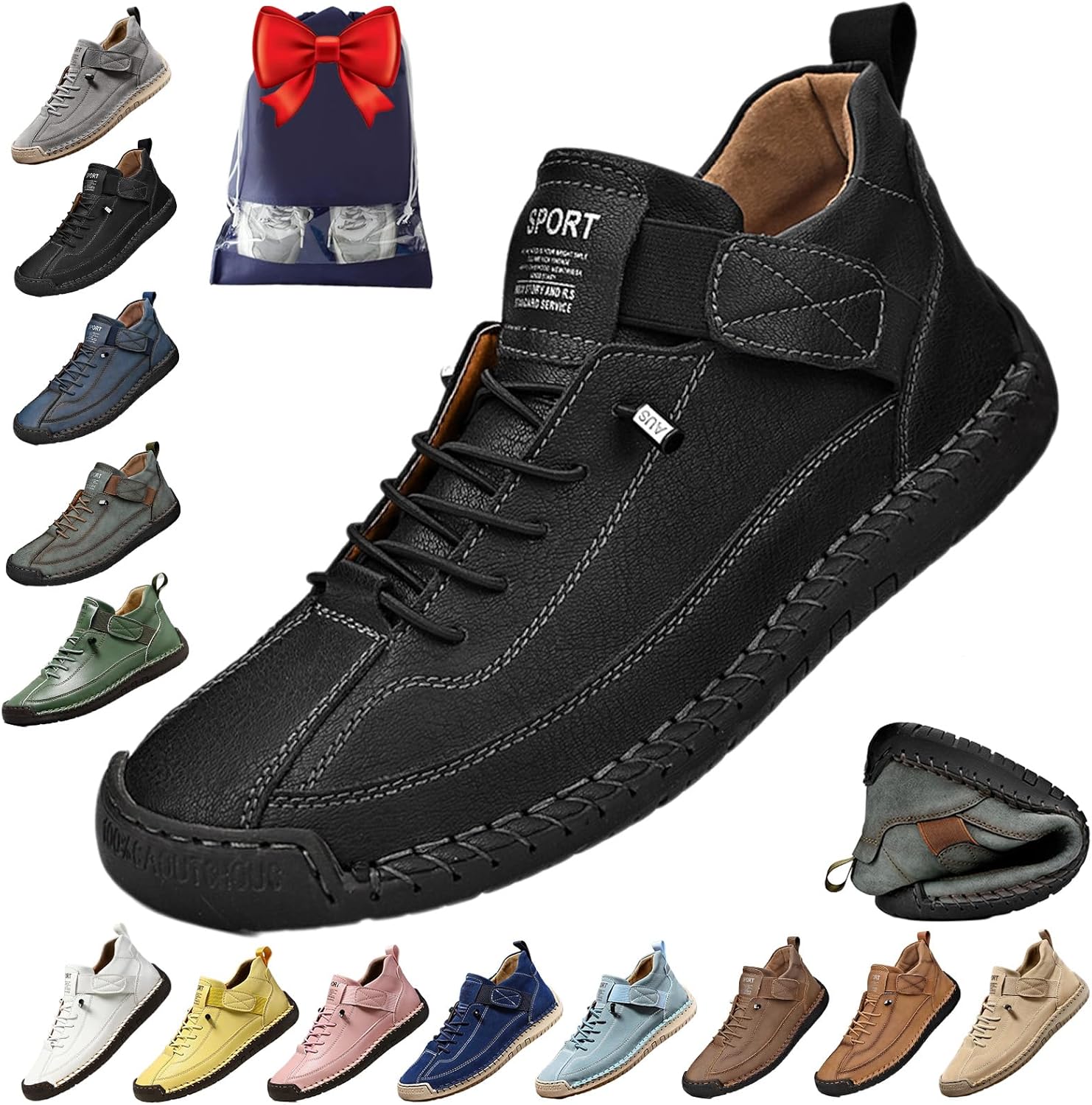 

Удобные ортопедические кроссовки, унисекс, ручная работа, кожаные удобные туфли, ботинки с мягкой ортопедической поддержкой Noclerv, черный