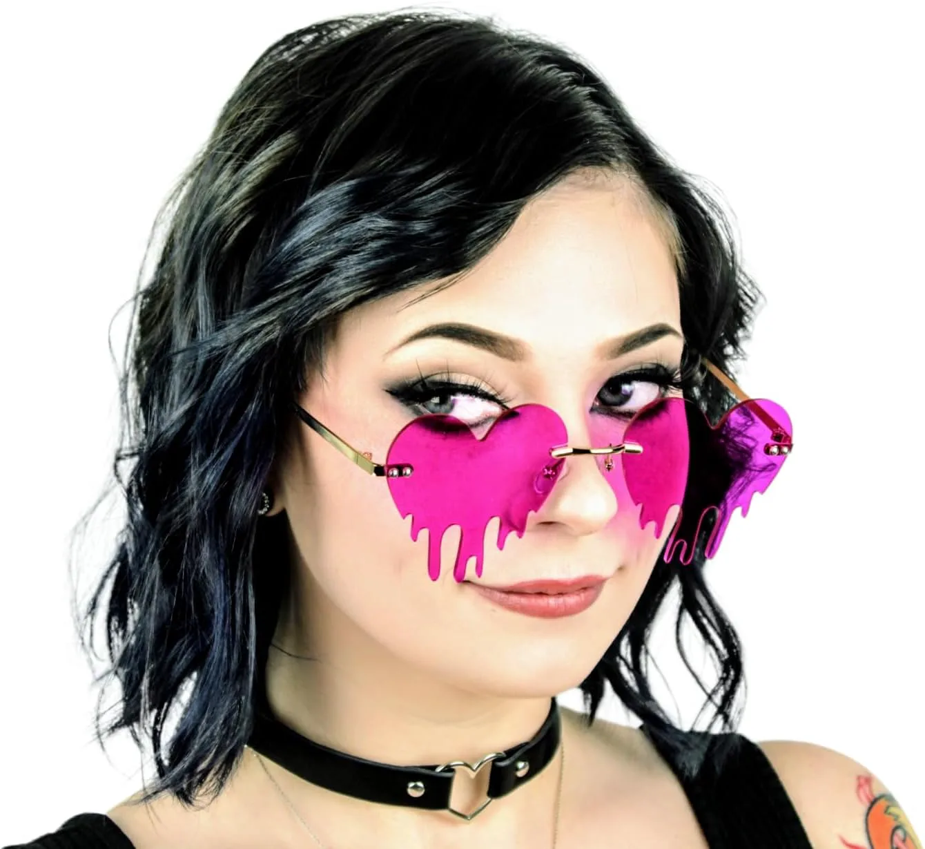 

Солнцезащитные очки Melting Heart для мужчин и женщин, без оправы, защита от УФ-излучения UV400, для фестивалей, рейвов и концертов (пурпурный цвет) NULOGX, Magenta