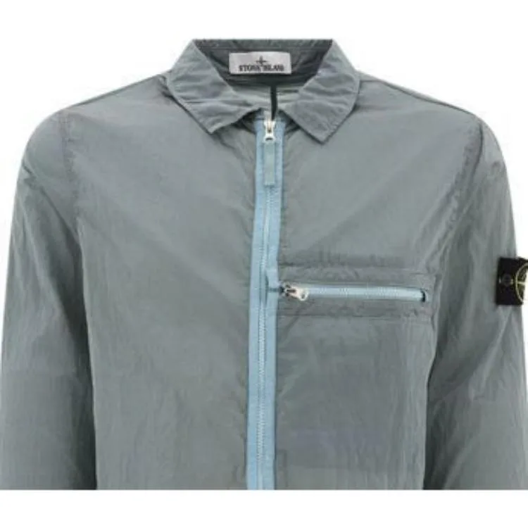 STONE ISLAND Куртка мужская Nylon Meta SS23 светлая голубая с лацканом — фото 3