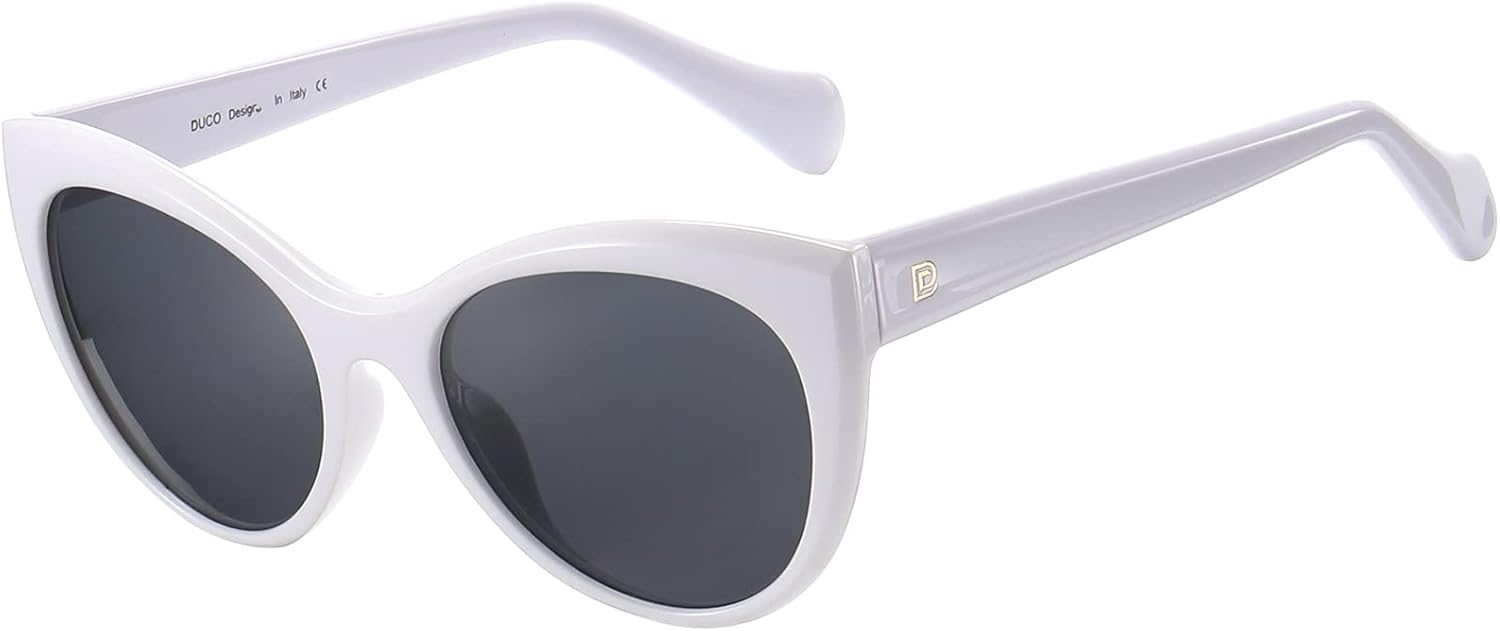 

Винтажные солнцезащитные очки DUCO «кошачий глаз» для женщин, модные поляризованные солнцезащитные очки большого размера, дизайнерские очки 2350, White Frame Grey Lens