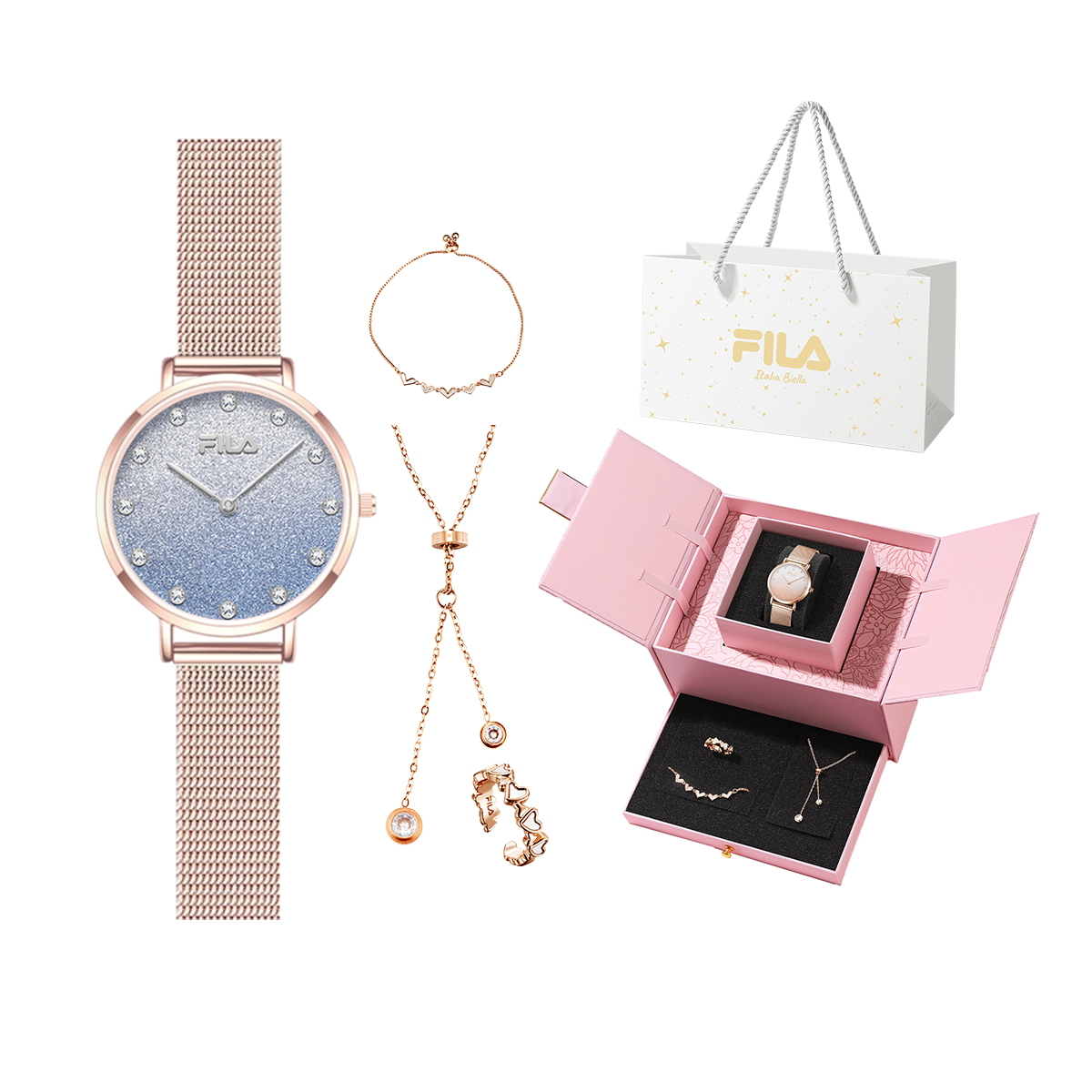 

FILA Часы Wrist Watch Quartz Movement Stainless Steel Strap Gold Dial Women's Watch Love At First Sight Romantic Box
