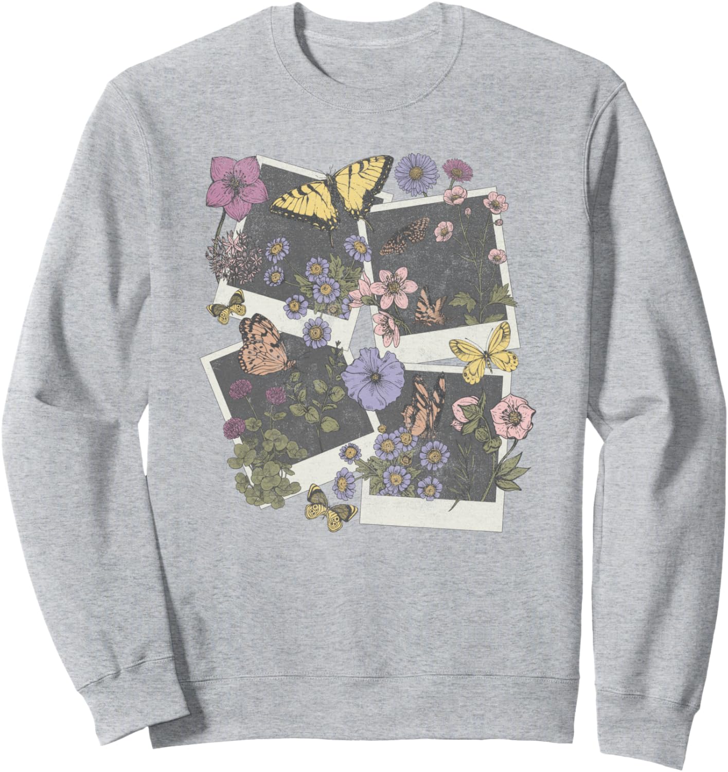 

Толстовка с изображением бабочек, цветов и полароидных снимков, серая Trendy Apparel, Серый, Толстовка с изображением бабочек, цветов и полароидных снимков, серая Trendy Apparel