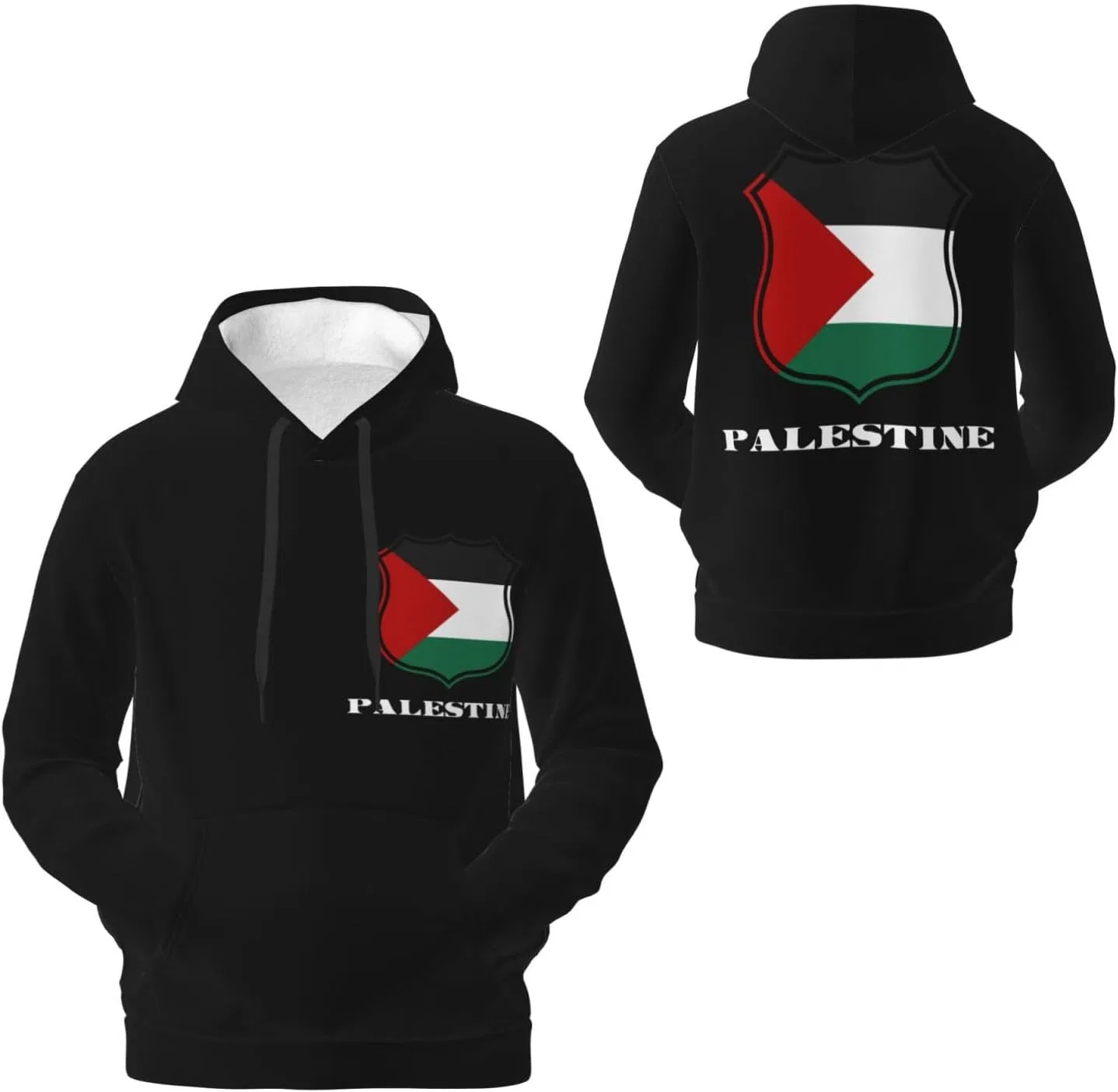 Мужская флисовая толстовка с капюшоном Palestine Palestinian Vintage Emblem и карманом Generic, черный — фото 4