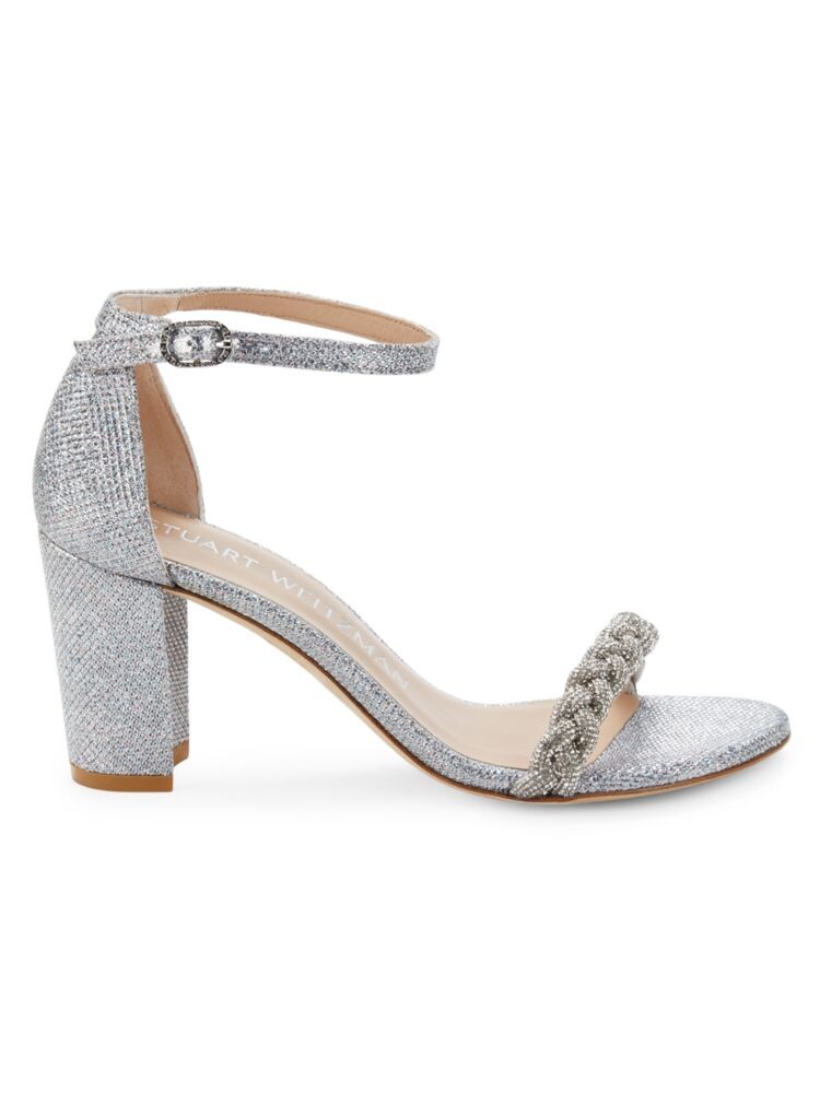 Сандалии почти телесного цвета с украшением Hishine Stuart Weitzman, серебро
