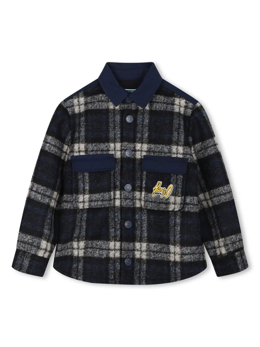 

Клетчатая рубашка с нашивкой-логотипом Kenzo Kids, синий