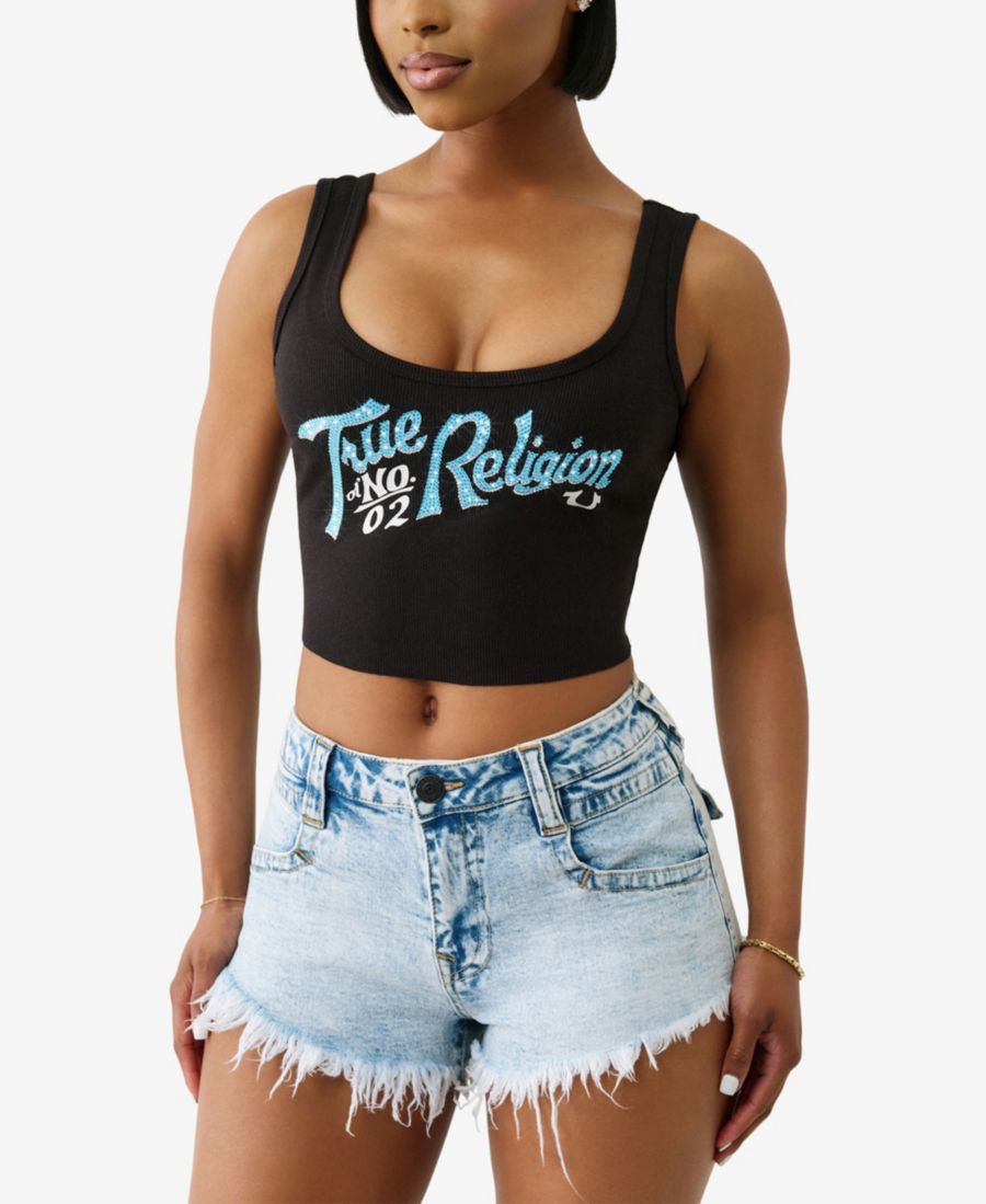 

Женская укороченная майка в рубчик с кристаллами True Religion, Jet Black