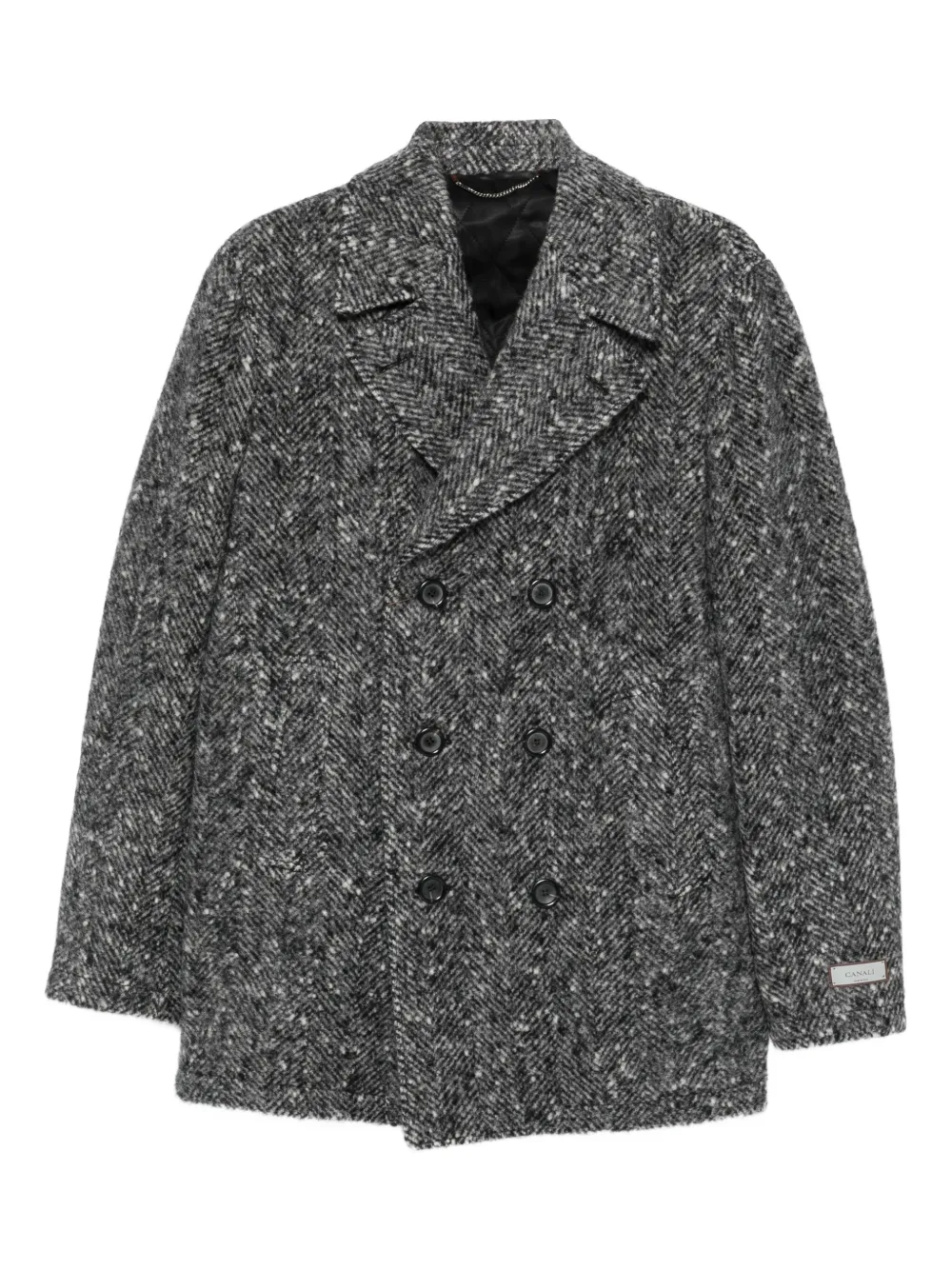 

Двубортное пальто с узором в елочку Canali, серый