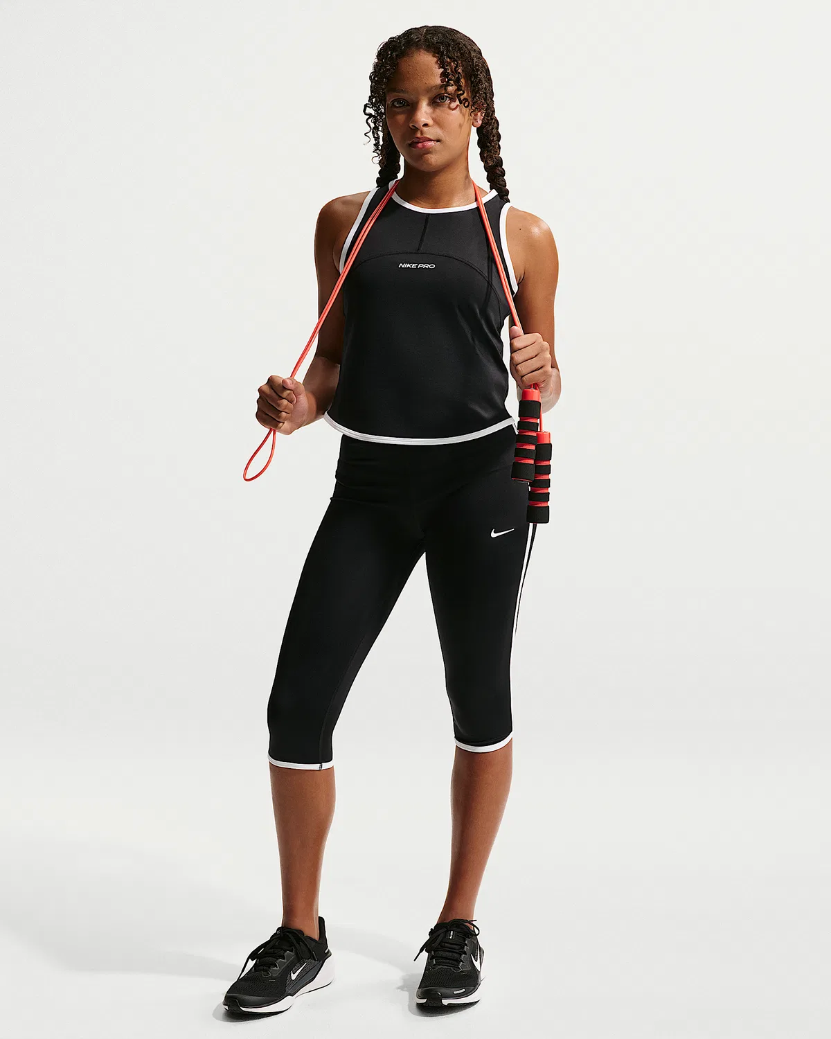 Детский топ Nike Pro Dri-FIT, Black/White/White — фото 4