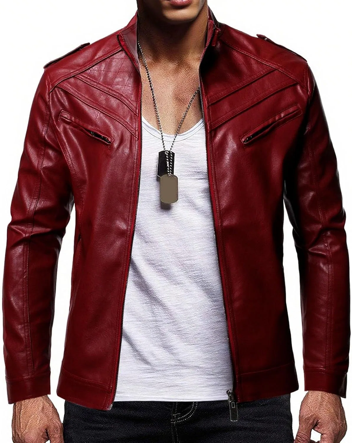 Generic Мужская легкая куртка Men's Black Leather Biker Jacket Vintage Real Motorcycle — фото 2