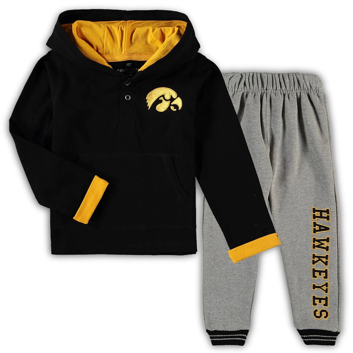 Комплект с капюшоном и спортивными штанами Iowa Hawkeyes Poppies для малышей Colosseum Black/Heathered Grey Colosseum