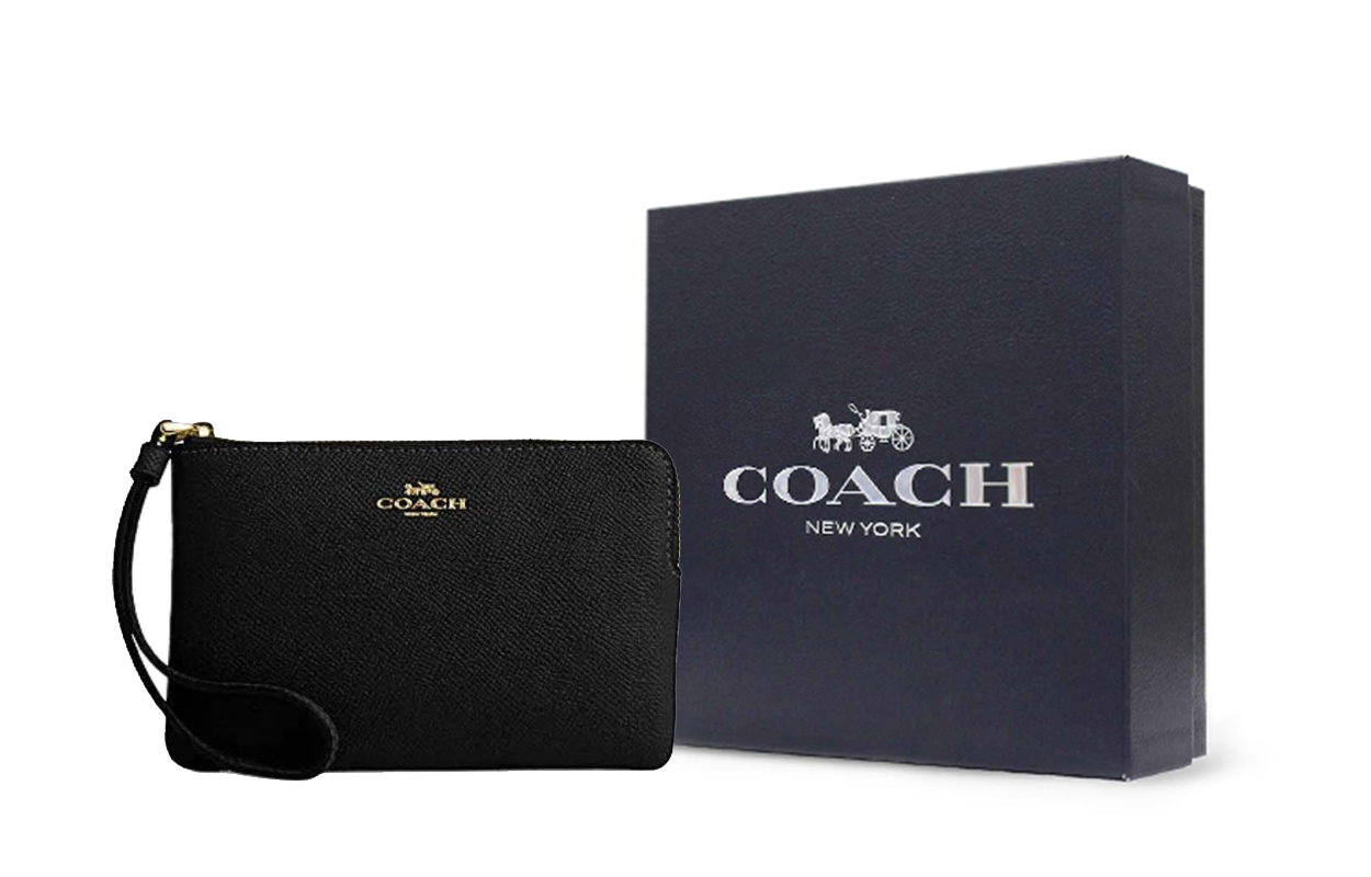 

COACH Черная женская сумка на запястье из искусственной кожи с угловой молнией малого размера