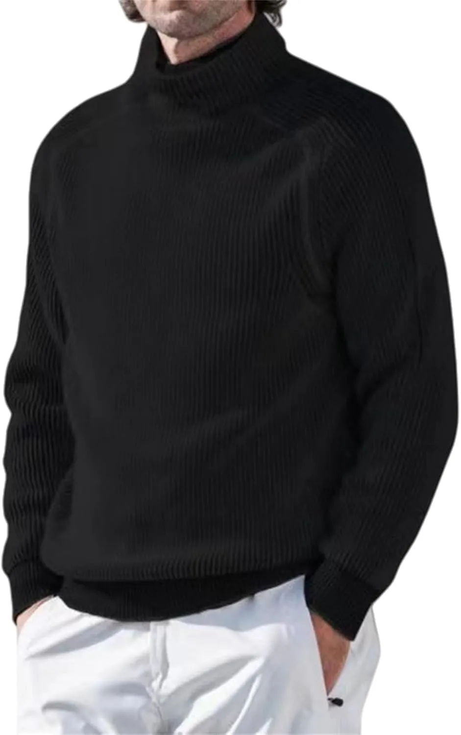 

Простой и модный свитер с высоким воротником, мужской риббен пуловер