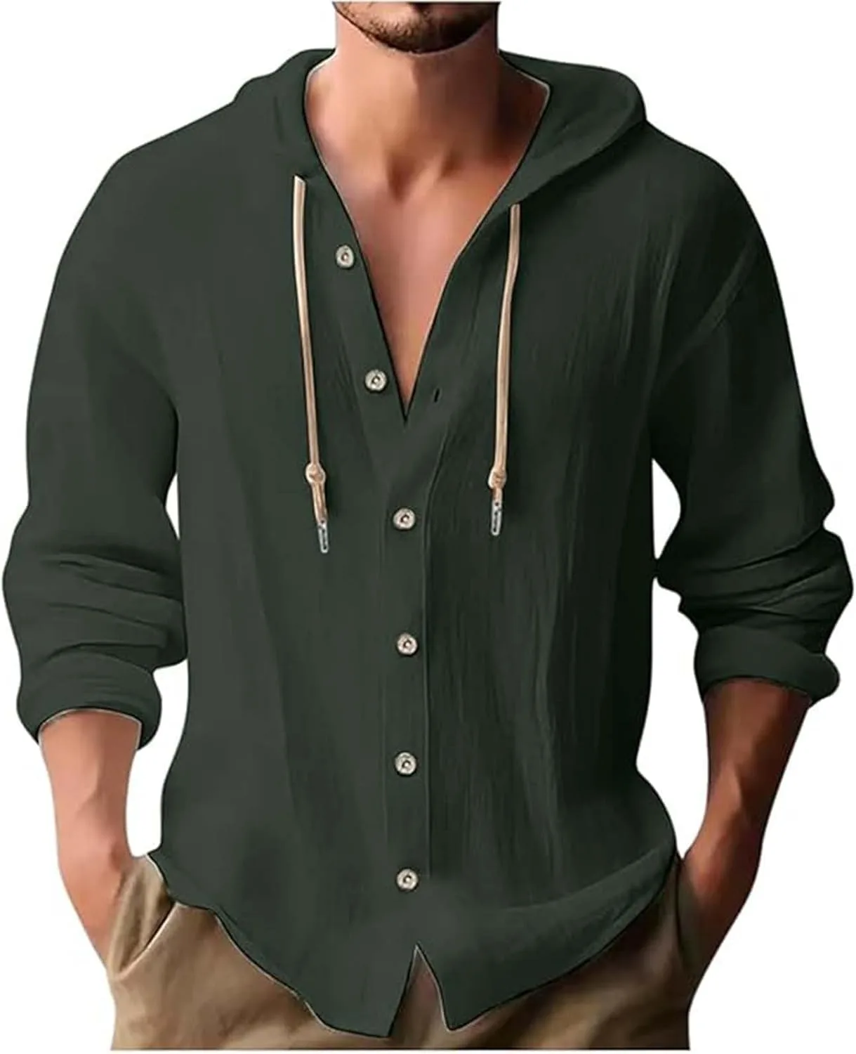 

Мужская хлопковая льняная толстовка с капюшоном Casual Button Down