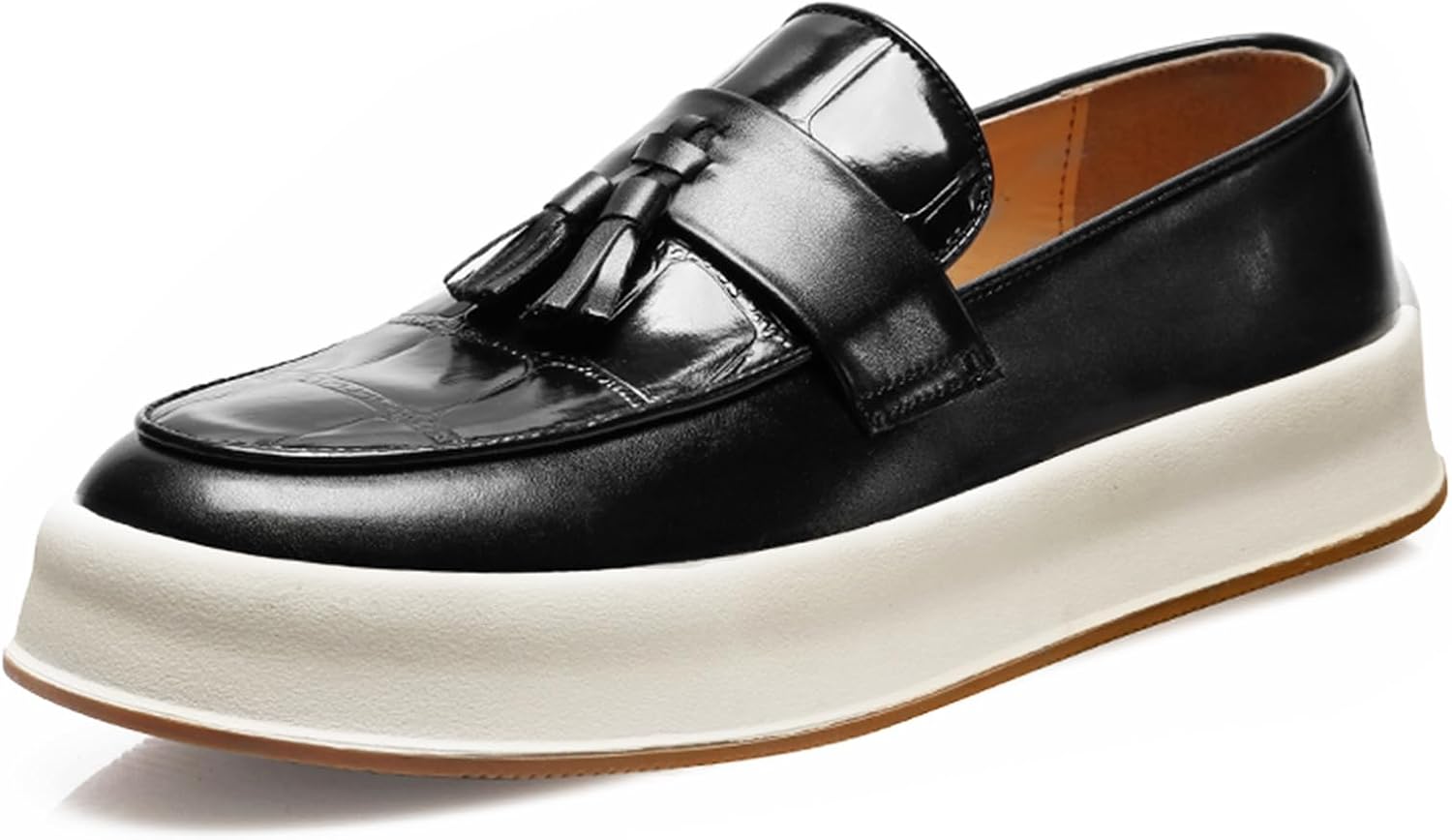 

Мужские кожаные лоферы на платформе с бахромой, без шнурков, с круглым носком, низкие, удобные, противоскользящие, роскошные туфли для официальных мероприятий, повседневные, бизнес-лоферы Ptnoka, черный