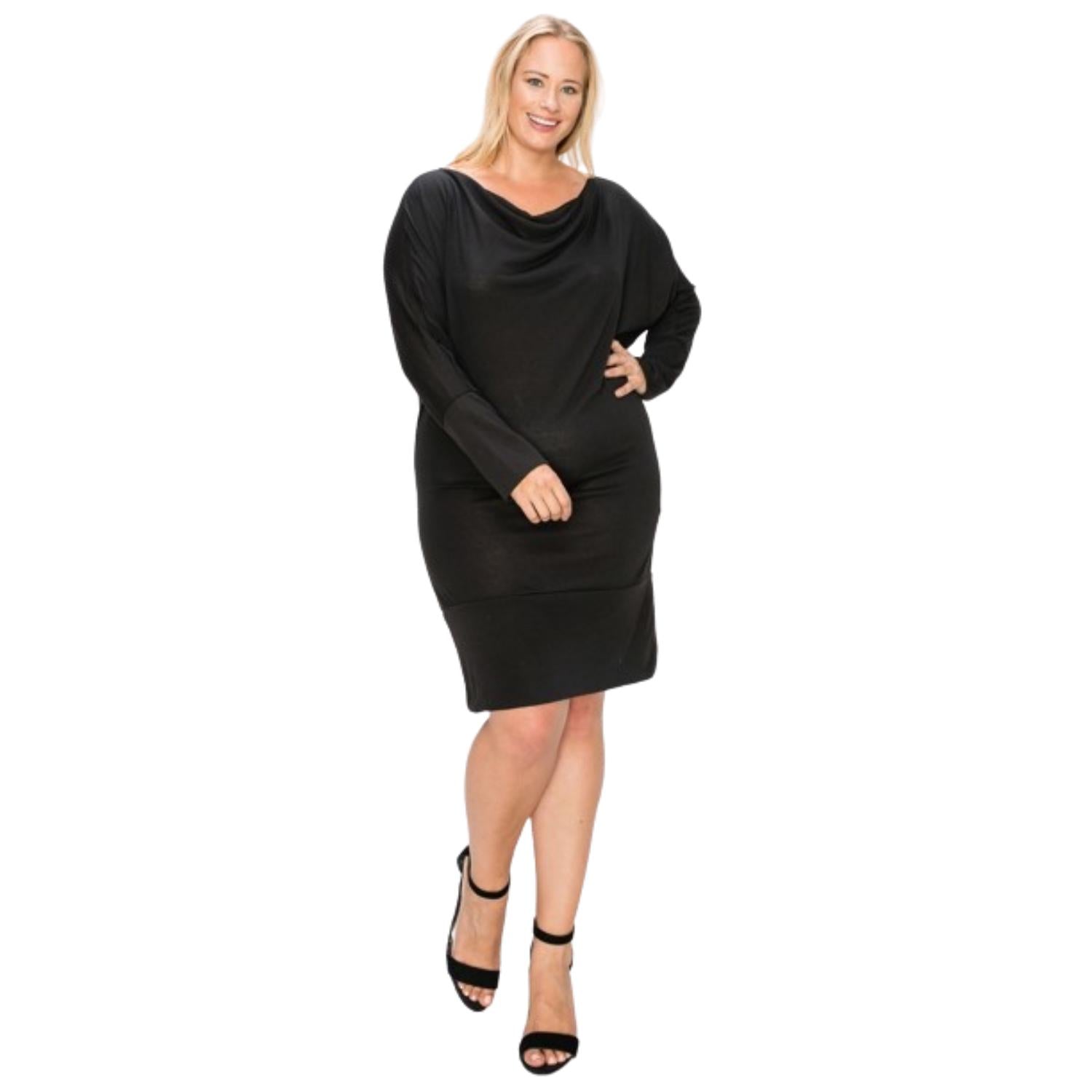 

Платье с длинным рукавом и драпированным воротом TRUEDAMES, черный