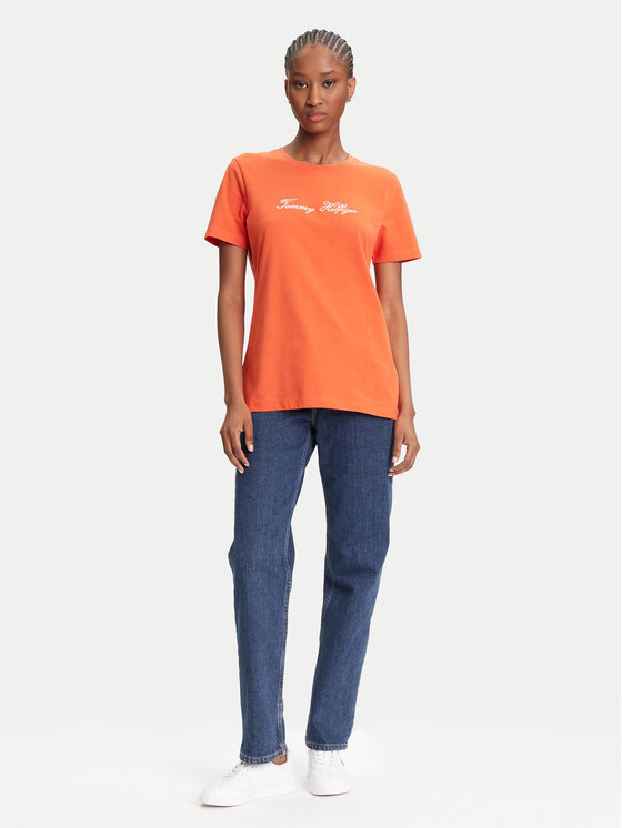 Футболка обычного кроя Script WW0WW45746 Tommy Hilfiger, оранжевый — фото 2