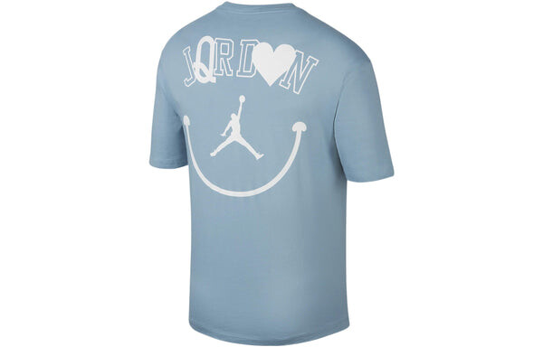 Футболка Men's Air Jordan Smiling Face Pattern Logo Printing Round Neck Short Sleeve Blue T-Shirt, мультиколор — фото 2