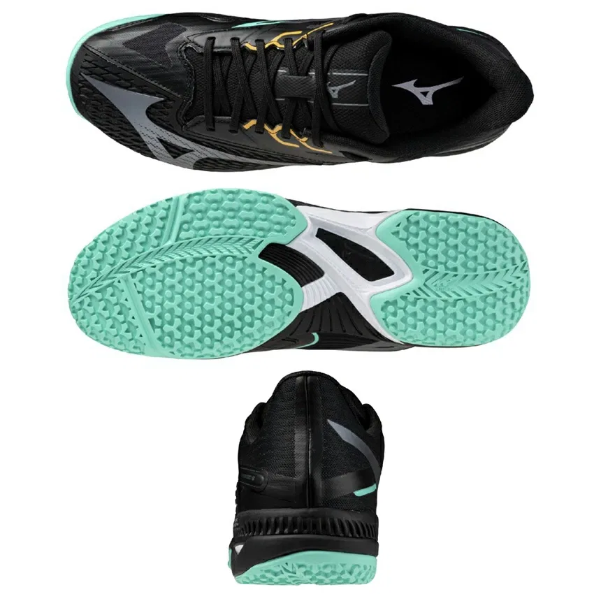 Унисекс кроссовки для тенниса «Wave Exceed 6 Wide OC» от Mizuno, 09 Black X Green — фото 4