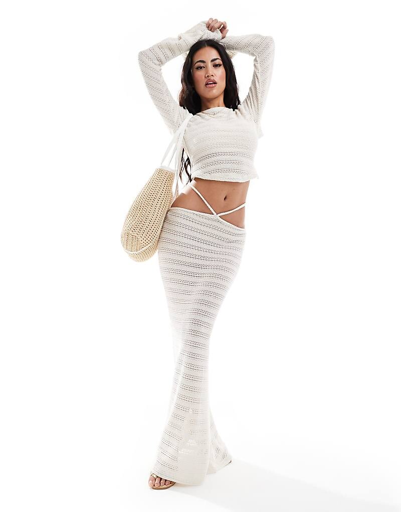 

ASOS DESIGN — фактурная юбка-миди цвета слоновой кости с завязкой на талии, часть комплекта