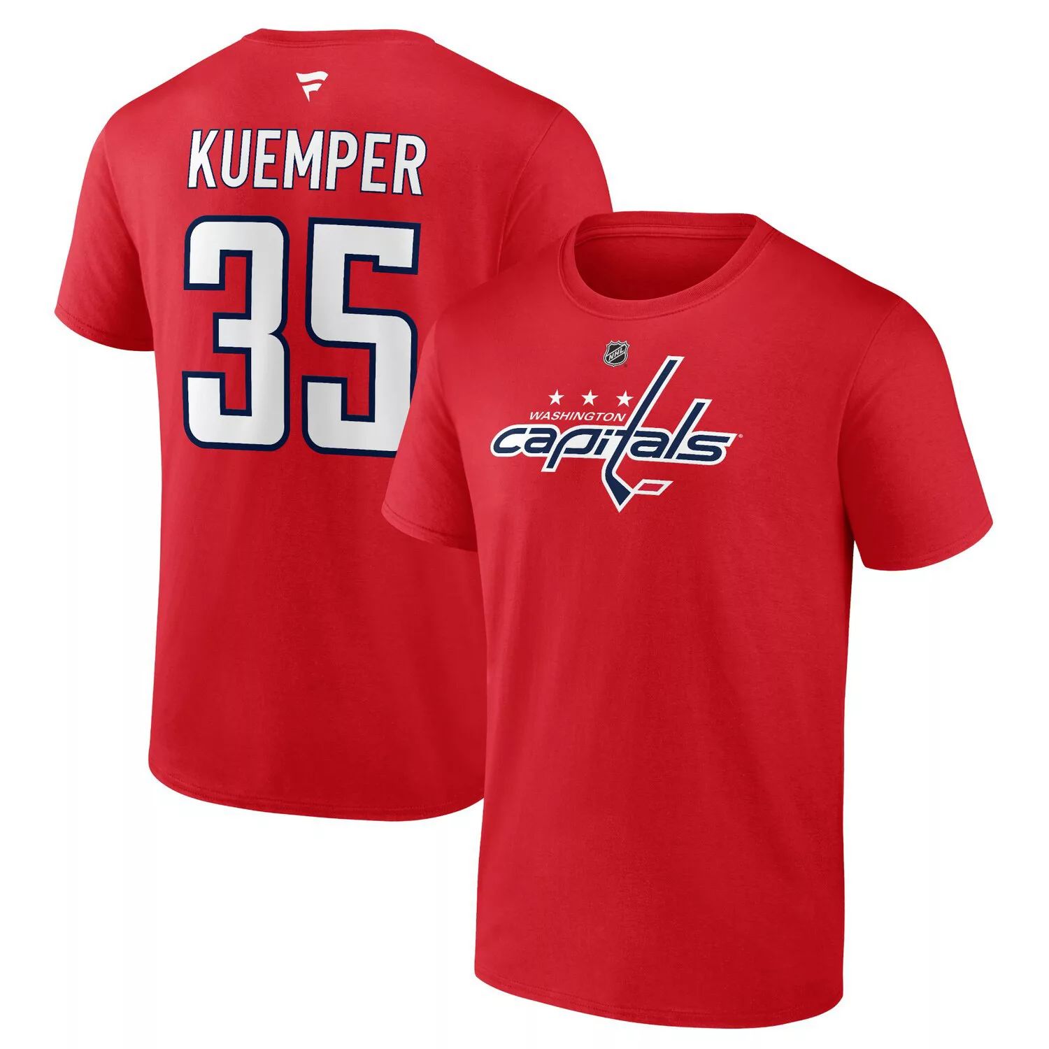 

Мужская красная мужская футболка с именем и номером Darcy Kuemper Washington Capitals Fanatics, Красный, Мужская красная мужская футболка с именем и номером Darcy Kuemper Washington Capitals Fanatics