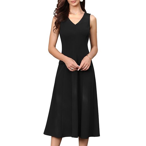 

Платье для офиса женское v-образный вырез без рукавов миди Inspire Chic, Black