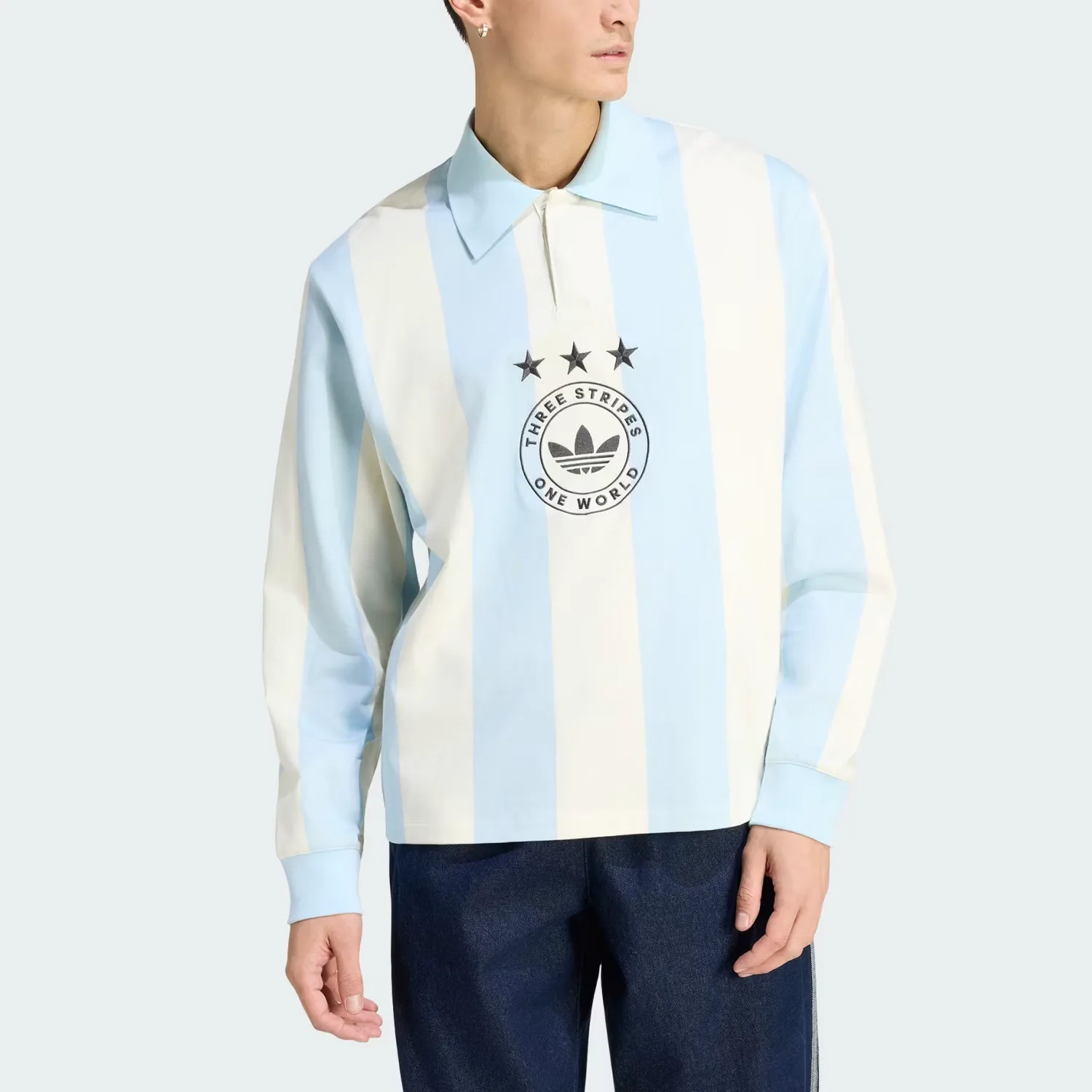 Поло с тремя полосками для мужчин Adidas Originals, Ice Blue/Ecru — фото 3