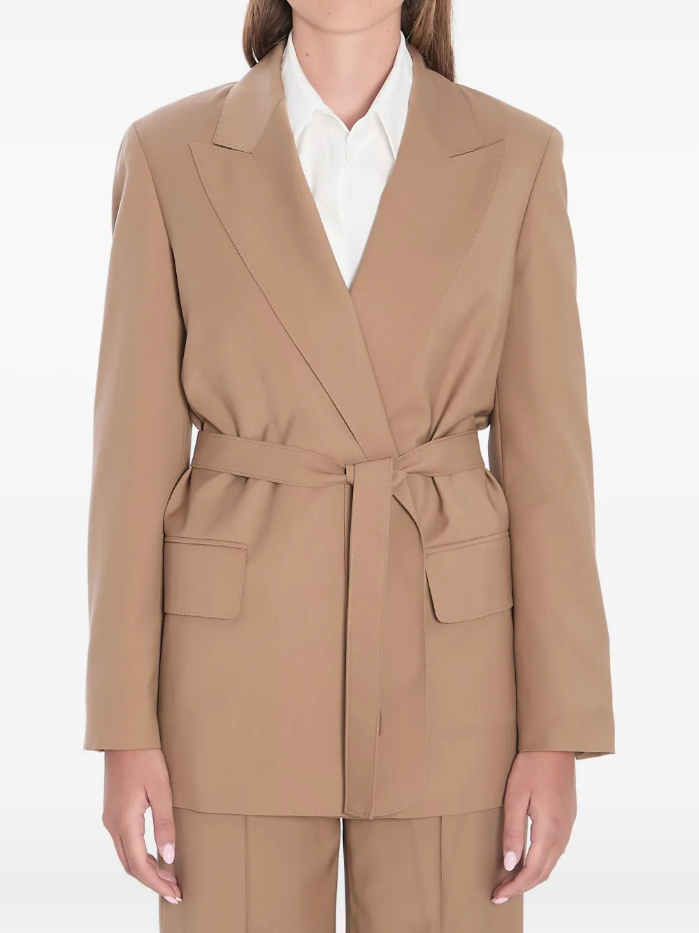 

Блейзер с заостренными лацканами и поясом MAX MARA, нейтральный
