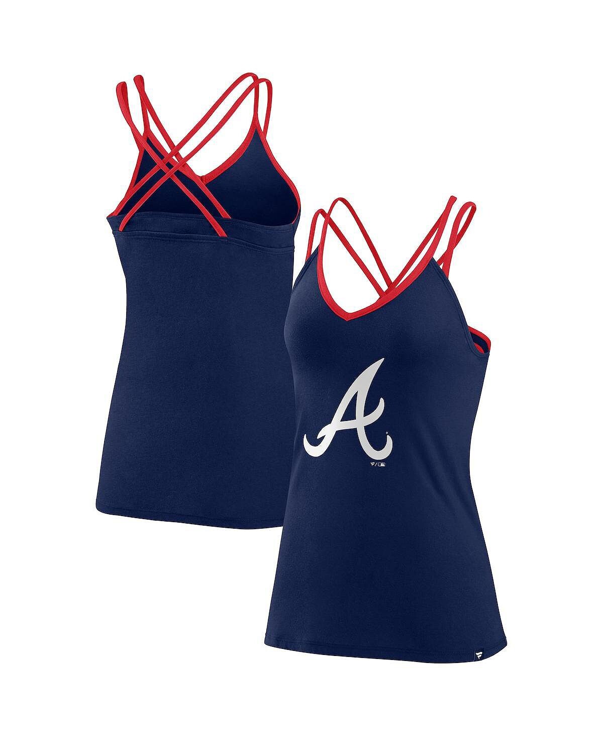 

Женская темно-синяя майка Atlanta Braves Barrel It Up с V-образным вырезом и перекрестной спиной Fanatics, темно-синий