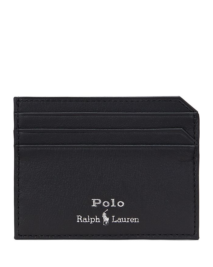 

Гладкий кожаный картхолдер Polo Ralph Lauren, черный